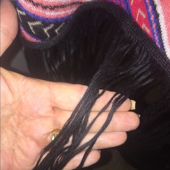 New Directions size small southwest print vest poncho fringe chevron - Picture 7 of 13